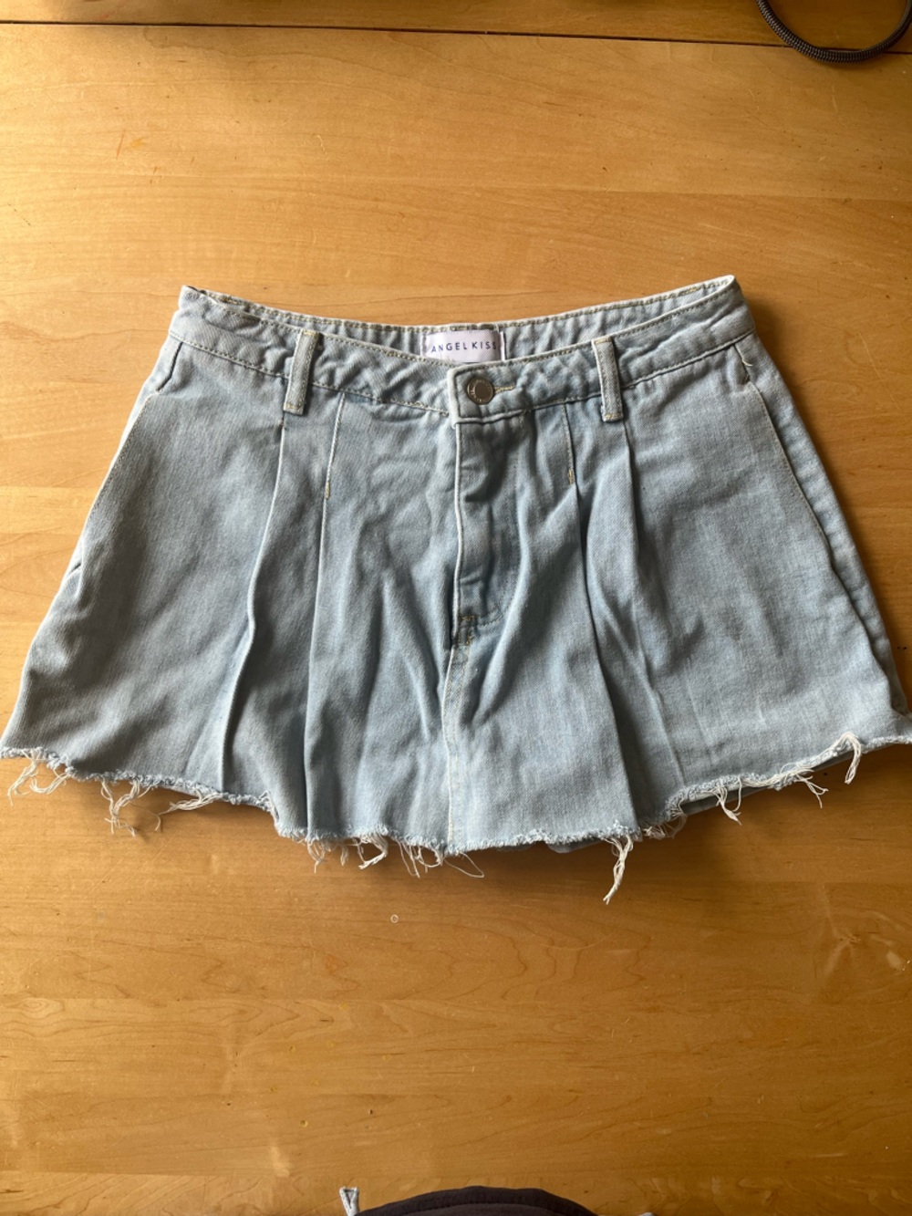 Angel Kiss Pale Blue Denim Skort with Pleated Front